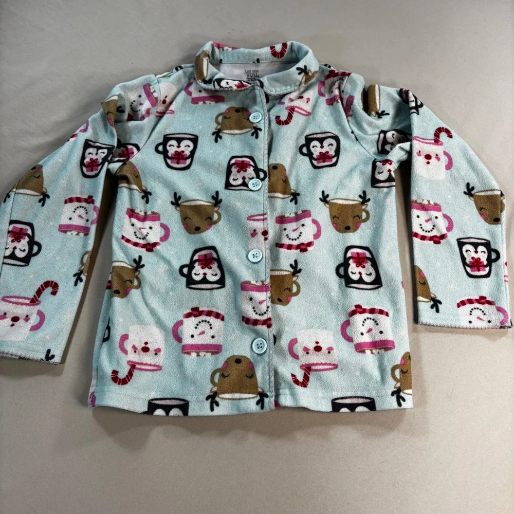 Carters‎ Just One You Girls Fleece Pajama Set Holiday Drinks Blue Winter 5T